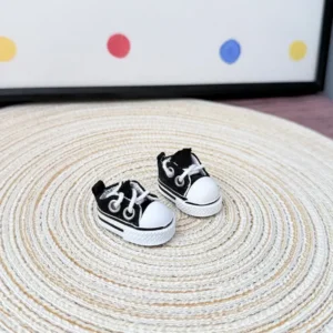 17cm Cute Black Canvas Shoes Accessory for Labubu Dolls - Handmade Canvas Sneakers with Star Print | Labubu Doll Accessories