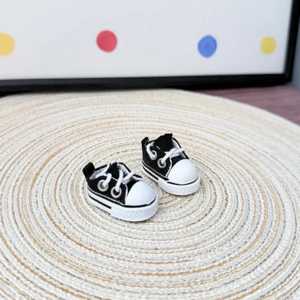 17cm Cute Black Canvas Shoes Accessory for Labubu Dolls - Handmade Canvas Sneakers with Star Print | Labubu Doll Accessories