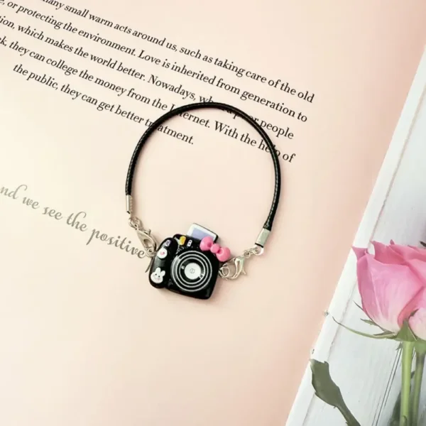 17cm Cute Black Crossbody Camera Accessory for Labubu Dolls - Handmade Plush Camera with Adjustable Strap | Labubu Doll Accessories