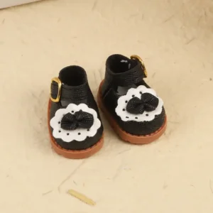 17cm Cute Black Princess Shoes Accessory for Labubu Dolls - Handmade Plush Shoes with Rhinestone Decor | Labubu Doll Accessories