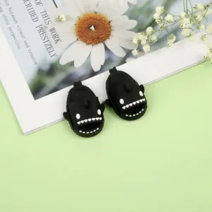 17cm Blcak Cute Shark Shoes for Labubu Dolls - Handmade Plush Shoes with Shark Teeth Design | Labubu Doll Accessories