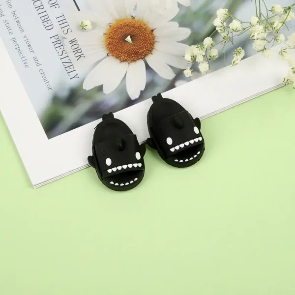 17cm Blcak Cute Shark Shoes for Labubu Dolls - Handmade Plush Shoes with Shark Teeth Design | Labubu Doll Accessories