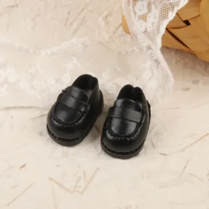 17cm Stylish Black Square-Toe Leather Shoes Accessory for Labubu Dolls - Handmade Faux Leather Shoes with Gold Buckle | Labubu Doll Accessories