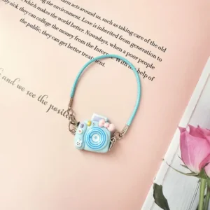 17cm Cute Blue Crossbody Camera Accessory for Labubu Dolls - Handmade Plush Camera with Adjustable Strap | Labubu Doll Accessories