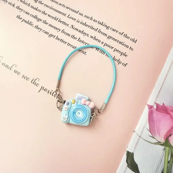 17cm Cute Blue Crossbody Camera Accessory for Labubu Dolls - Handmade Plush Camera with Adjustable Strap | Labubu Doll Accessories