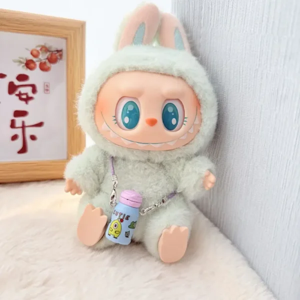 17cm Cute Blue Crossbody Water Bottle Accessory for Labubu Dolls - Handmade Plush Bottle with Adjustable Strap | Labubu Doll Accessories