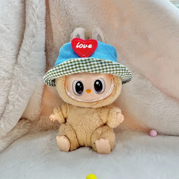 17cm Cute Blue Heart-Shaped Hat Accessory for Labubu Dolls - Handmade Plush Cap Fits V1/V2/V3 | Labubu Doll Accessories