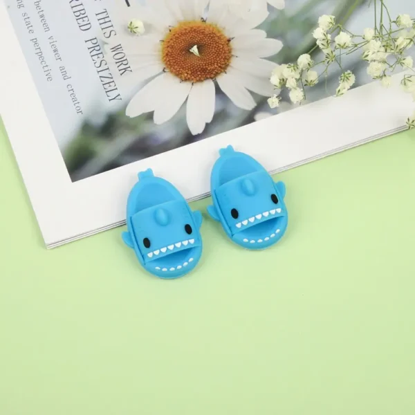 17cm Cute Blue Shark Shoes for Labubu Dolls - Handmade Plush Shoes with Shark Teeth Design | Labubu Doll Accessories
