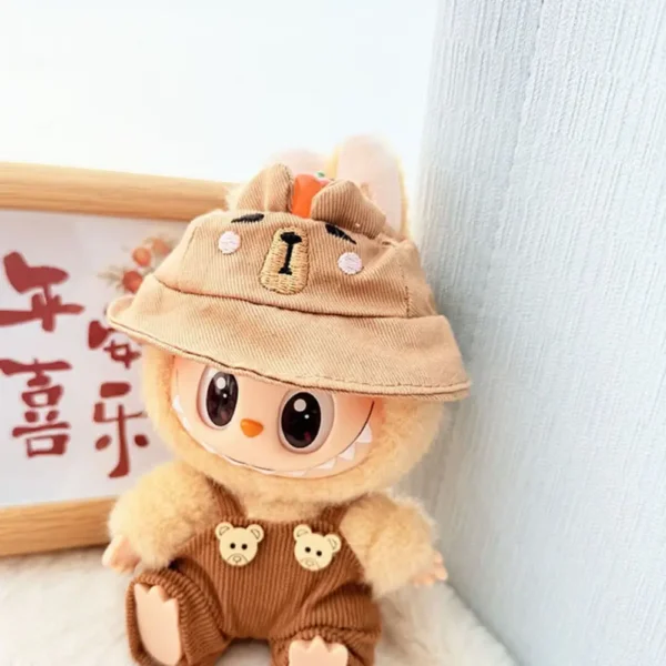 17cm Cute Brown Animal Hat Accessory for Labubu Dolls - Handmade Plush Cap with Animal Ears | Labubu Doll Accessories
