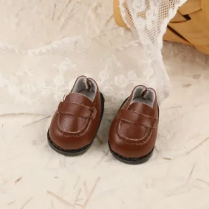 17cm Stylish Brown Square-Toe Leather Shoes Accessory for Labubu Dolls - Handmade Faux Leather Shoes with Gold Buckle | Labubu Doll Accessories