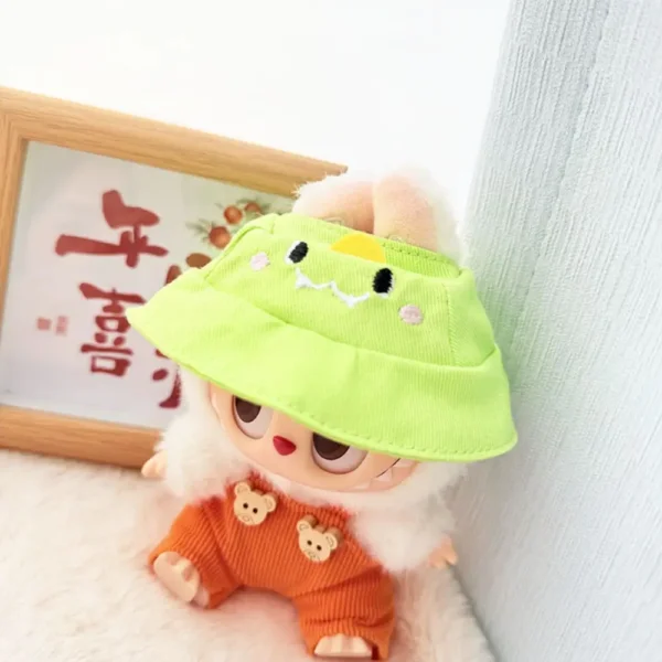 17cm Cute Green Animal Hat Accessory for Labubu Dolls - Handmade Plush Cap with Animal Ears | Labubu Doll Accessories