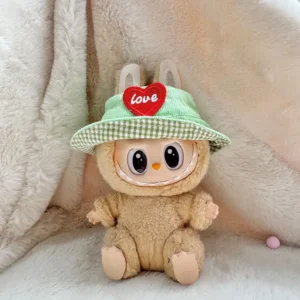 17cm Cute Green Heart-Shaped Hat Accessory for Labubu Dolls - Handmade Plush Cap Fits V1/V2/V3 | Labubu Doll Accessories