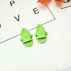 17cm Cute Green Shark Shoes for Labubu Dolls - Handmade Plush Shoes with Shark Teeth Design | Labubu Doll Accessories