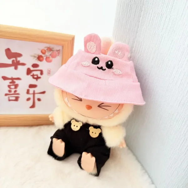 17cm Cute Pink Animal Hat Accessory for Labubu Dolls - Handmade Plush Cap with Animal Ears | Labubu Doll Accessories