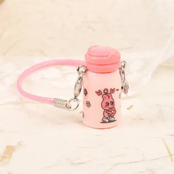 17cm Cute Pink Crossbody Water Bottle Accessory for Labubu Dolls - Handmade Plush Bottle with Adjustable Strap | Labubu Doll Accessories