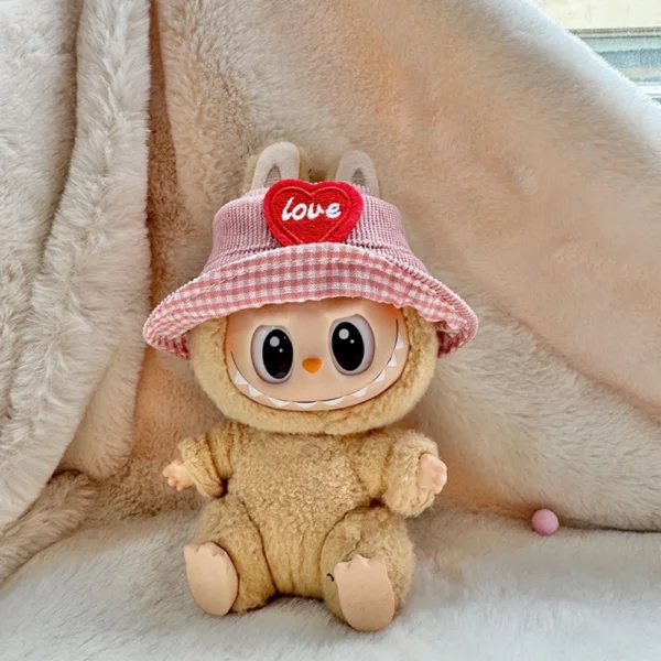 17cm Cute Pink Heart-Shaped Hat Accessory for Labubu Dolls - Handmade Plush Cap Fits V1/V2/V3 | Labubu Doll Accessories