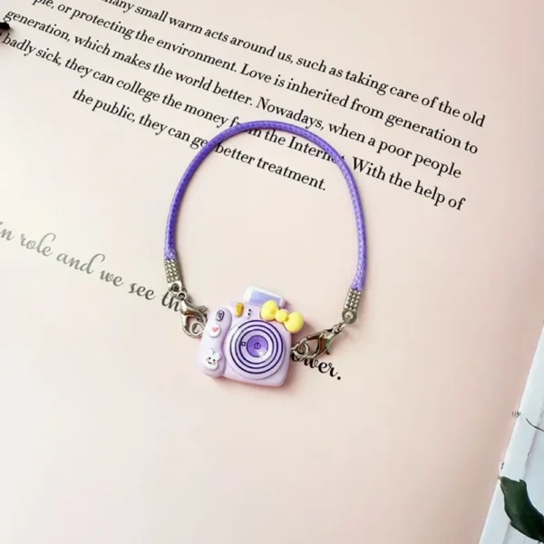 17cm Cute Purple Crossbody Camera Accessory for Labubu Dolls - Handmade Plush Camera with Adjustable Strap | Labubu Doll Accessories