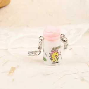 17cm Cute Pink Crossbody Water Bottle Accessory for Labubu Dolls - Handmade Plush Bottle with Adjustable Strap | Labubu Doll Accessories