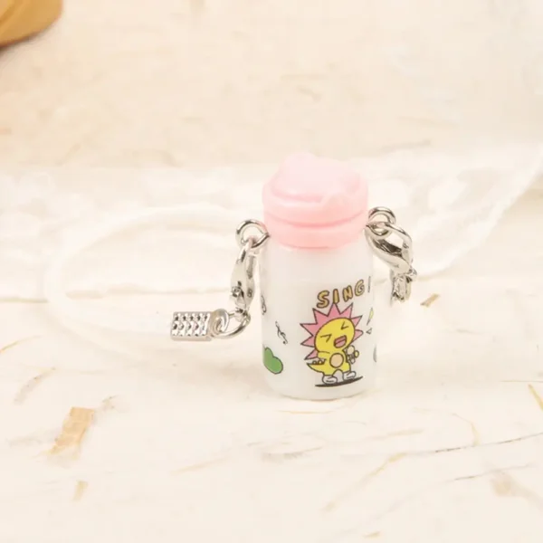 17cm Cute Pink Crossbody Water Bottle Accessory for Labubu Dolls - Handmade Plush Bottle with Adjustable Strap | Labubu Doll Accessories