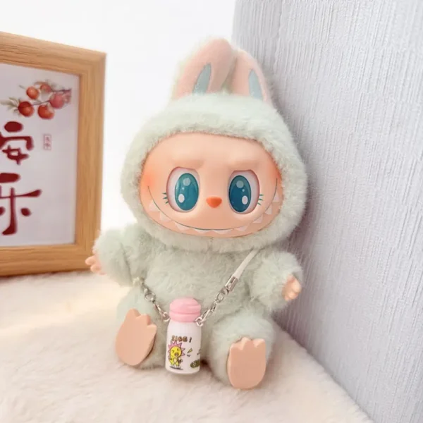 17cm Cute White Crossbody Water Bottle Accessory for Labubu Dolls - Handmade Plush Bottle with Adjustable Strap | Labubu Doll Accessories