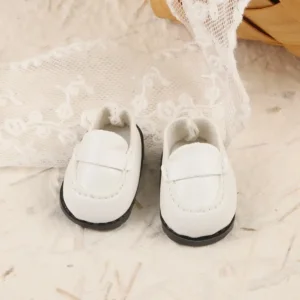 17cm Stylish White Square-Toe Leather Shoes Accessory for Labubu Dolls - Handmade Faux Leather Shoes with Gold Buckle | Labubu Doll Accessories