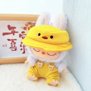 17cm Cute Yellow Animal Hat Accessory for Labubu Dolls - Handmade Plush Cap with Animal Ears | Labubu Doll Accessories