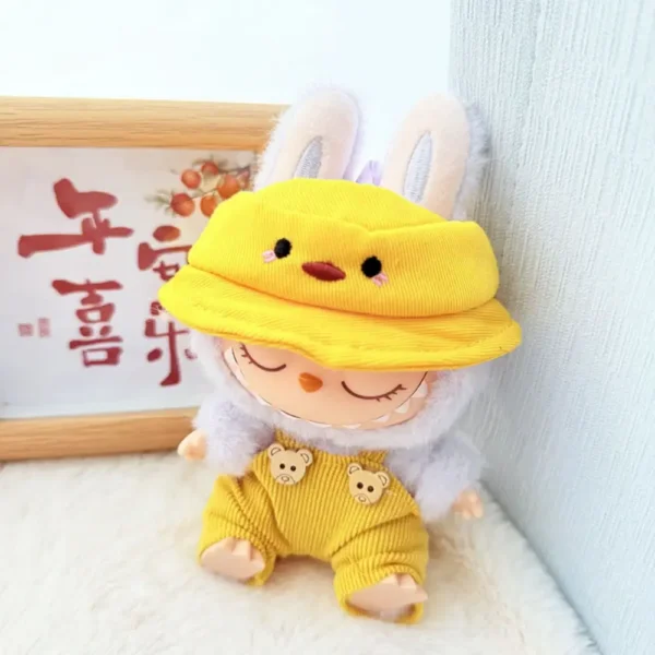 17cm Cute Yellow Animal Hat Accessory for Labubu Dolls - Handmade Plush Cap with Animal Ears | Labubu Doll Accessories