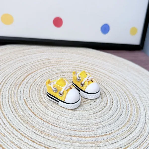 17cm Cute Yellow Canvas Shoes Accessory for Labubu Dolls - Handmade Canvas Sneakers with Star Print | Labubu Doll Accessories