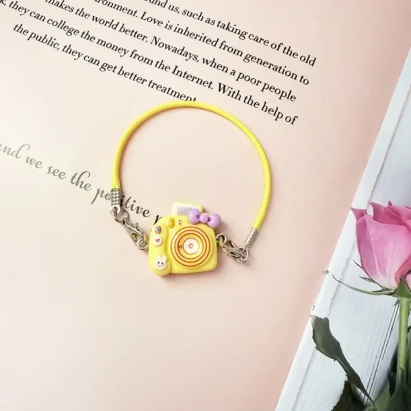17cm Cute Yellow Crossbody Camera Accessory for Labubu Dolls - Handmade Plush Camera with Adjustable Strap | Labubu Doll Accessories