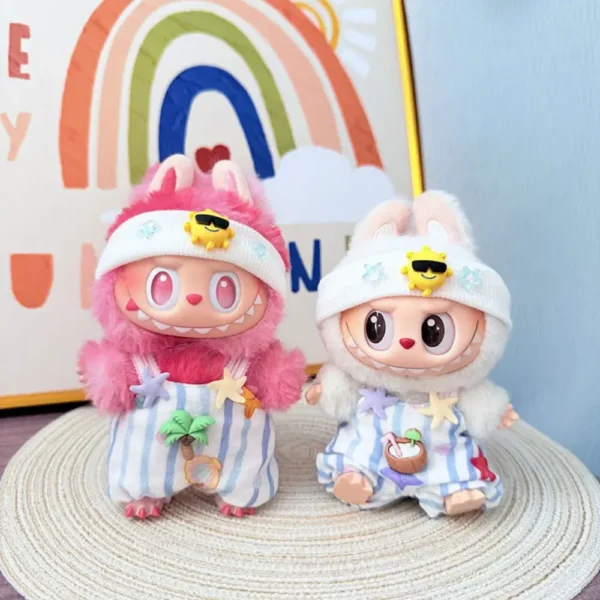 Handmade Cute Beach Theme Set for Labubu Doll - Coconut Tree vs Fruit Style Combo with Print & Accessory Comparison