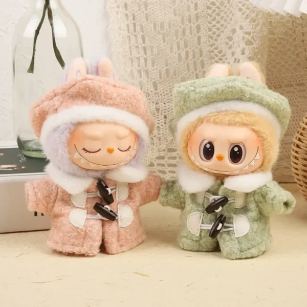 Handmade Cute Beret Coat Set for Labubu Doll - Light Green & Pink Combo with Accessory Comparison