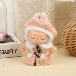 Handmade Cute Beret Coat Set for Labubu Doll - Pink Coat with Quilted Pattern & Ribbed Cuffs