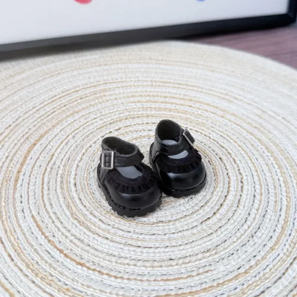 17cm Cute Black Cartoon Leather Shoes Accessory for Labubu Dolls - Handmade Faux Leather Shoes with Cartoon Patches | Labubu Doll Accessories