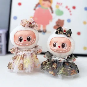 17cm Handmade Fairy Dress for Labubu Doll - Complete Costume with Tulle Wings & Flower Headband