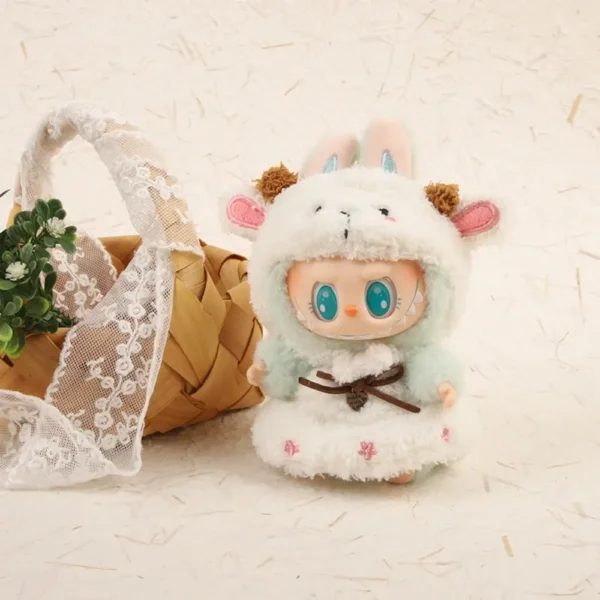 Handmade Cute Cartoon Animal Set for Labubu Doll - Lamb Style with 3D Wool Ears, Knit Sweater & Hoof-shaped Shoes