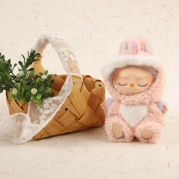 Handmade Cute Cartoon Animal Set for Labubu Doll - Rabbit Style with Floppy Ears, White Pom-pom Tail & Carrot Print Top