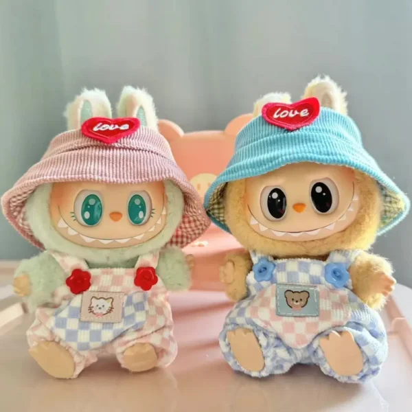 Handmade Cute Cartoon Set for Labubu Doll - Pink & Blue Outfit Combo with Cartoon Print Comparison & Matching Accessories