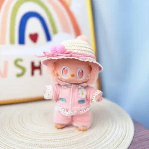 Handmade Stylish Celebrity Lookalike Set for Labubu Doll - Pink Outfit with Sparkle Sequin Details & Celebrity-style Bow Accents