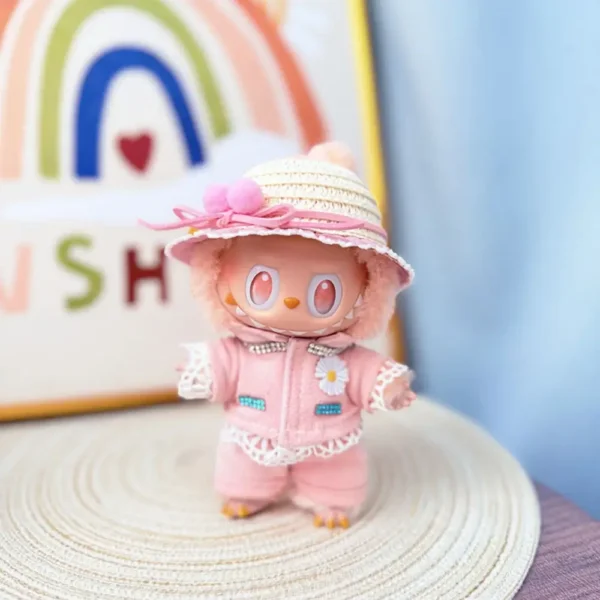 Handmade Stylish Celebrity Lookalike Set for Labubu Doll - Pink Outfit with Sparkle Sequin Details & Celebrity-style Bow Accents