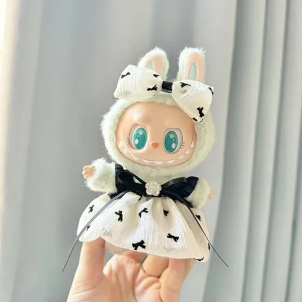 Handmade Cute Elegant Dress Set for Labubu Doll - Bowknot Dress with Oversized Satin Bow & Pleated Skirt Details