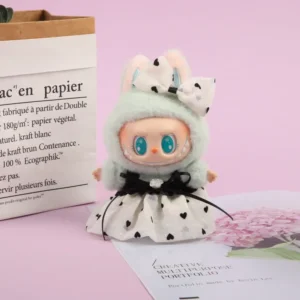 Handmade Cute Elegant Dress Set for Labubu Doll - Heart-shaped Dress with Embroidered Heart Patches & Tulle Skirt