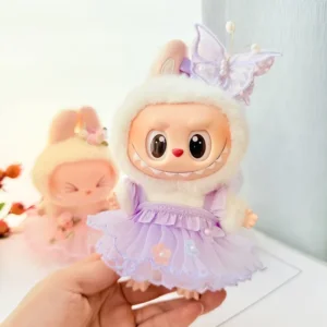 Handmade Cute Flower Fairy Set for Labubu Doll - Purple Tulle Outfit with Flower Petal Trim & Matching Headpiece