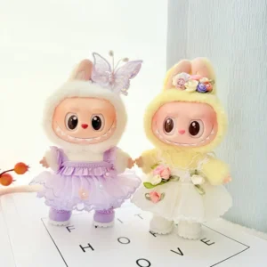 Handmade Cute Flower Fairy Set for Labubu Doll - Purple & White Outfits with Lace Trim & Floral Headpieces
