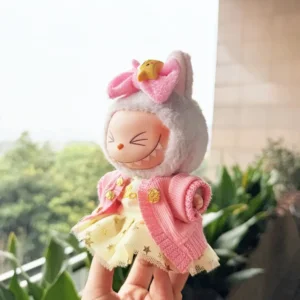Handmade Cute Gold Glitter Joy Set for Labubu Doll - Side View with Glitter-Embellished Knit Top & Tulle Layers