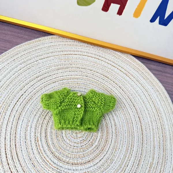 Handmade Green Sweater for Labubu Doll - Soft Knit Outfit with Heart Patches & Ribbed Cuffs