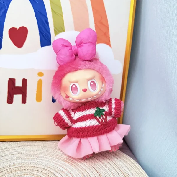 Handmade Cute Jelly Tulle Skirt Set for Labubu Doll - Pink Outfit with Iridescent Tulle Skirt & Knit Crop Top