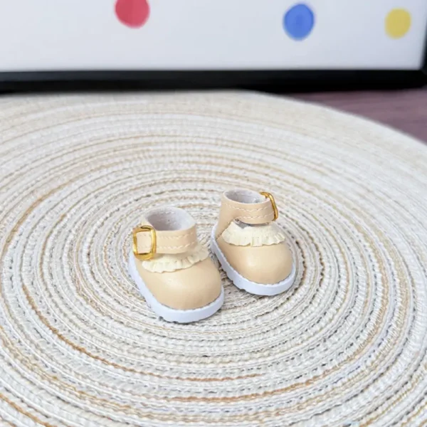 17cm Cute Khaki Cartoon Leather Shoes Accessory for Labubu Dolls - Handmade Faux Leather Shoes with Cartoon Patches | Labubu Doll Accessories