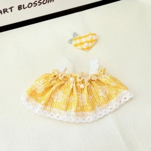 Handmade Cute Lace Petal Skirt for Labubu Doll - Flatlay of Lace Skirt & Hair Accessory with Floral Lace Pattern