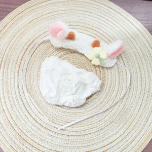 Handmade Lamb Set for Labubu Doll - Flatlay of Headpiece & Clothing with Fluffy Fabric Patches