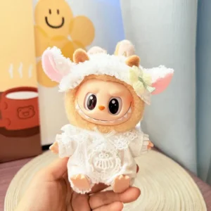 Handmade Cute Lamb Set for Labubu Doll - Front Close-up with Woolly Texture & Button Details